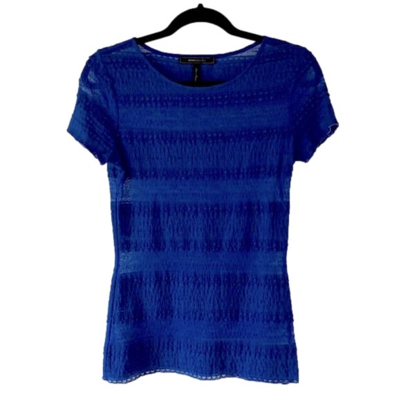 𝅺BCBGMaxAzria Royal Blue Lace T-Shirt - S - Picture 1 of 4